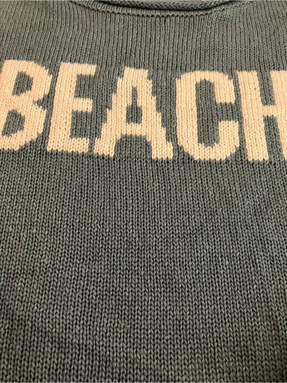 BEACH Knit Sweater Pullover in Seafoam with White Lettering - Picture 7 of 7